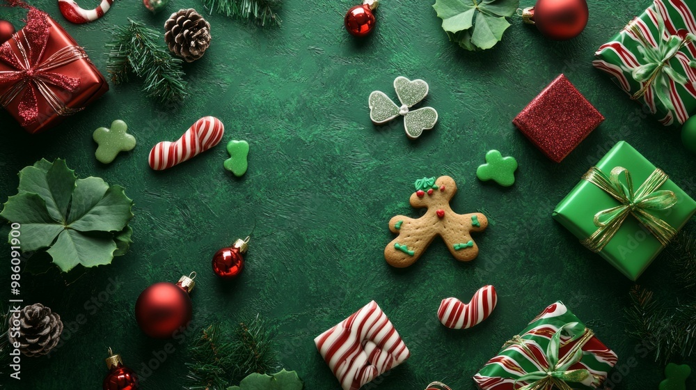 Fototapeta premium Green Abstract background on New Year's theme