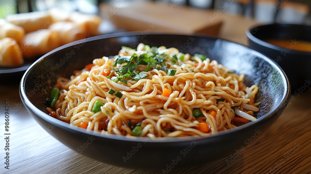 Vegetarian stirfried noodles pair well with a side of spring rolls or a light soup for a complete meal Vegetarian stirfried noodles pair well with a side of spring rolls or a light soup for a complete meal
