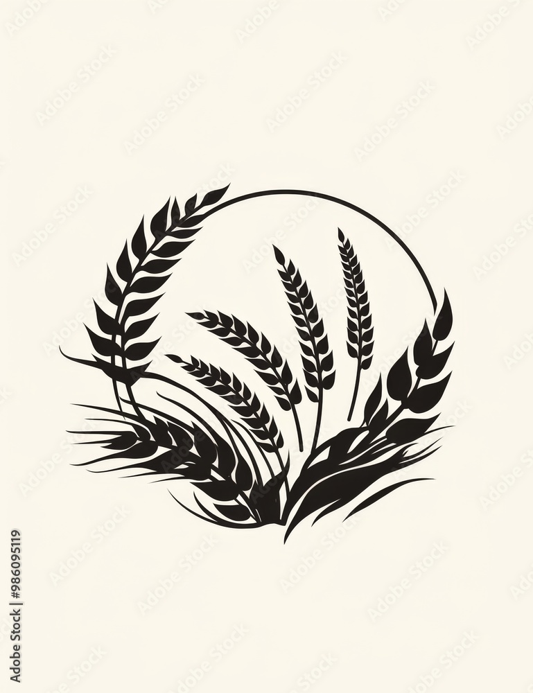 Logo Design Featuring a Wheat Grain Within a Circle on a White Background Logo Design Featuring a Wheat Grain Within a Circle on a White Background