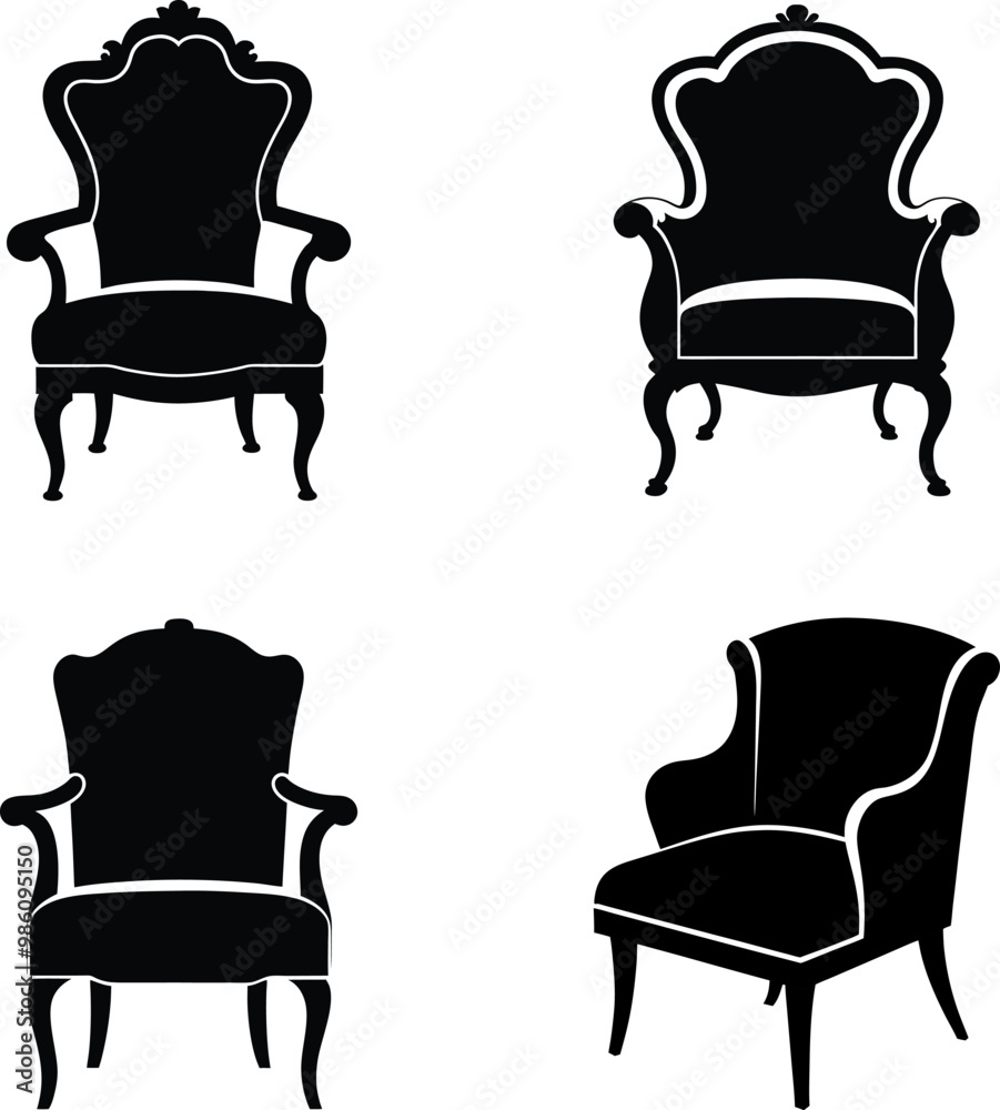 Silhouette of chair icon illustration on white background. Chair icon set for business Silhouette of chair icon illustration on white background. Chair icon set for business