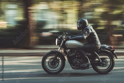 Fast Motorcycle Rider in Motion. AI generated illustration