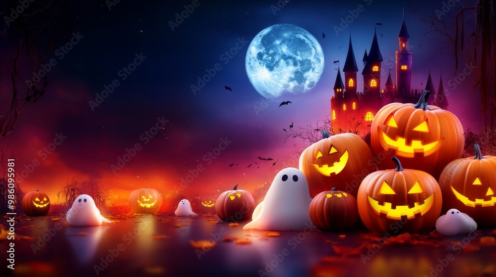 halloween background with pumpkins and cute ghosts halloween background with pumpkins and cute ghosts