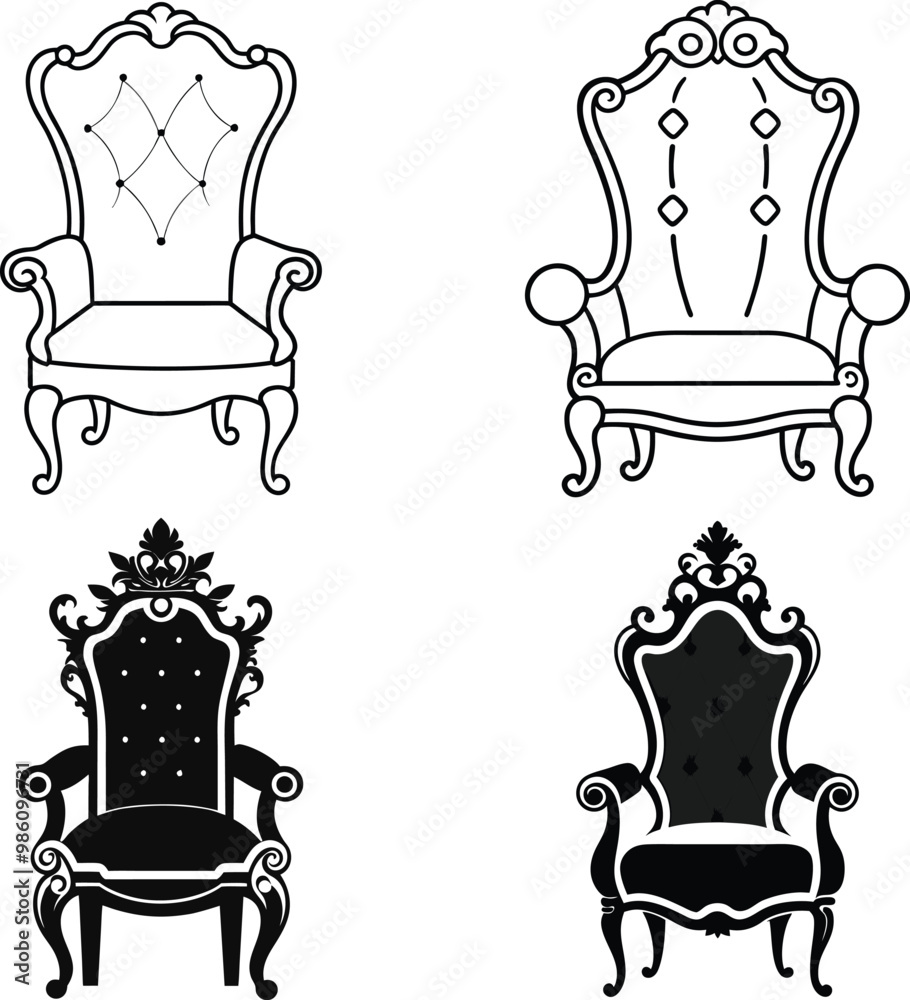 Silhouette of chair icon illustration on white background. Chair icon set for business Silhouette of chair icon illustration on white background. Chair icon set for business