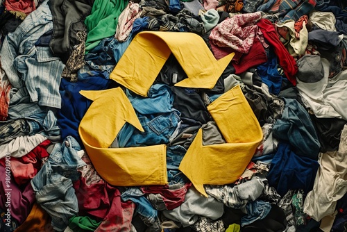 Recycle Symbol Created from Assorted Garments. AI generated illustration