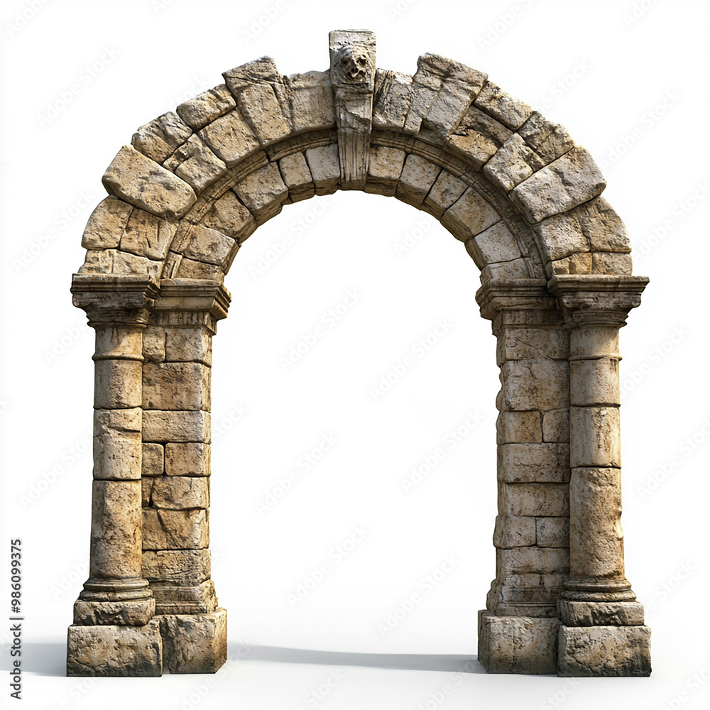 Fototapeta premium Ancient Roman stone archway isolated on a white background