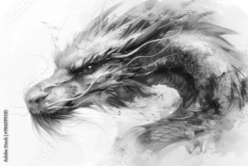 Dragon Tattoo Design on White Background - Illustration photo