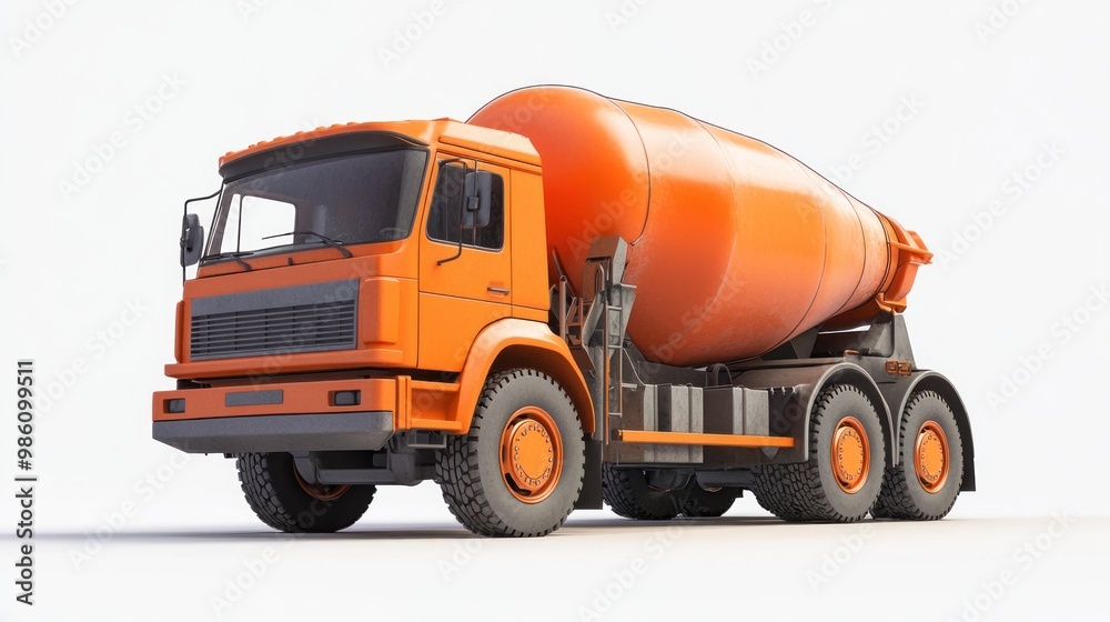 Orange cement mixer truck isolated on white background. Orange cement mixer truck isolated on white background.