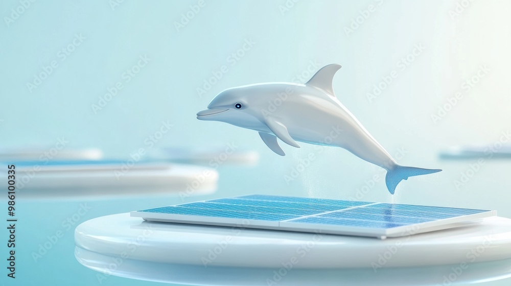 Graceful Dolphin Leaping from Tranquil Blue Ocean Waters Graceful Dolphin Leaping from Tranquil Blue Ocean Waters