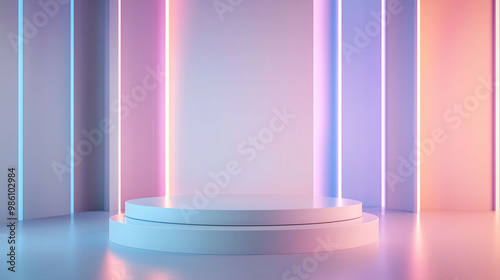 futuristic Neon Lights and Podium