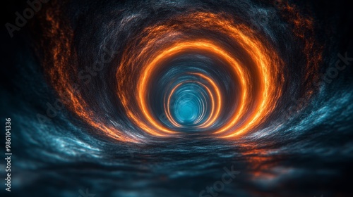 A tunnel with a blue and orange glow