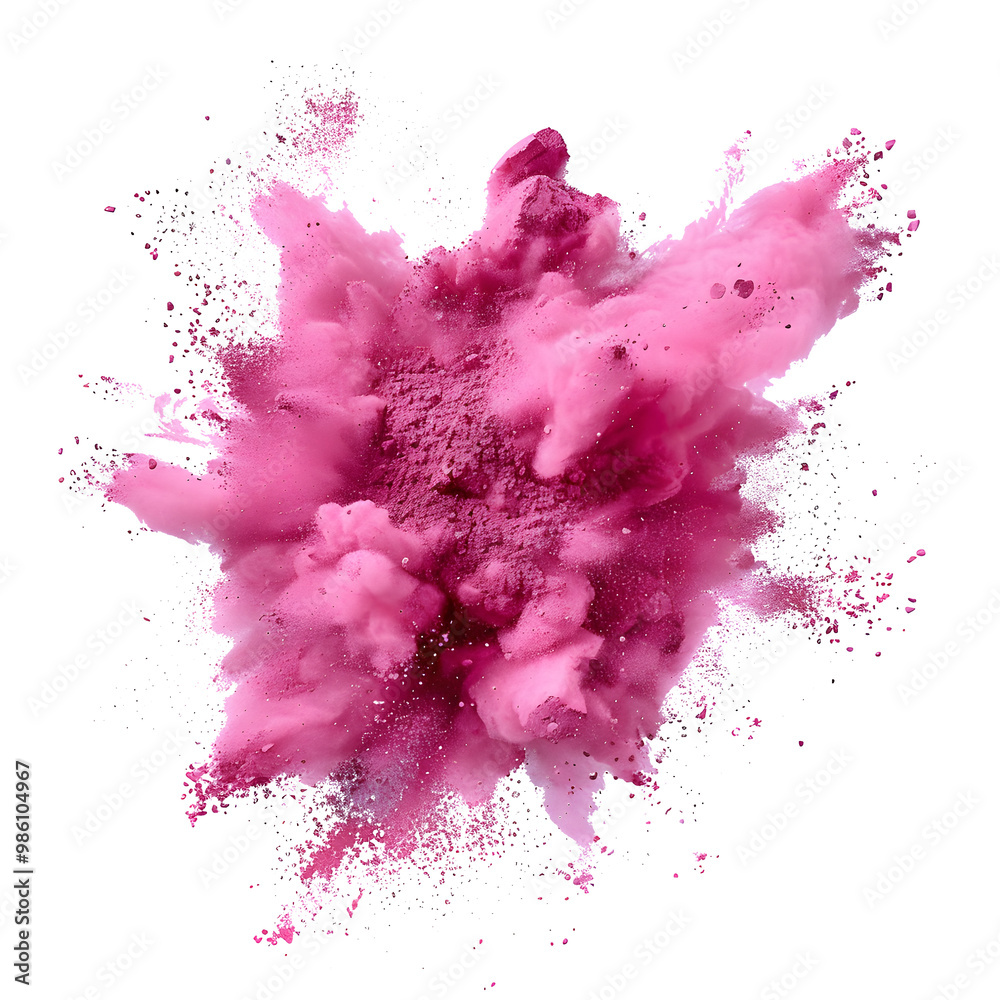 A vibrant pink powder explosion on a clean white background A vibrant pink powder explosion on a clean white background