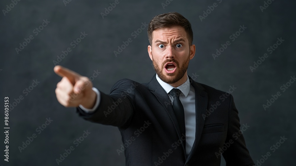 Angry businessman pointing with frustration Angry businessman pointing with frustration