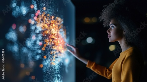 Engaged Woman Interacting with Digital Interface