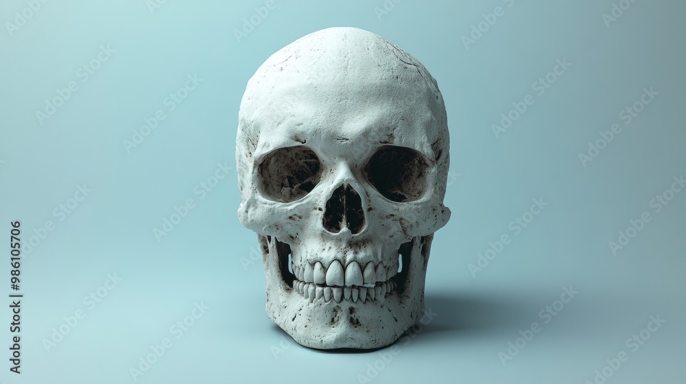 A white skull is shown in a close up A white skull is shown in a close up