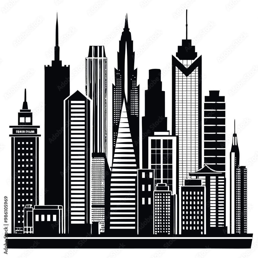 Fototapeta premium Modern city skyscrapers silhouette, Ai generated