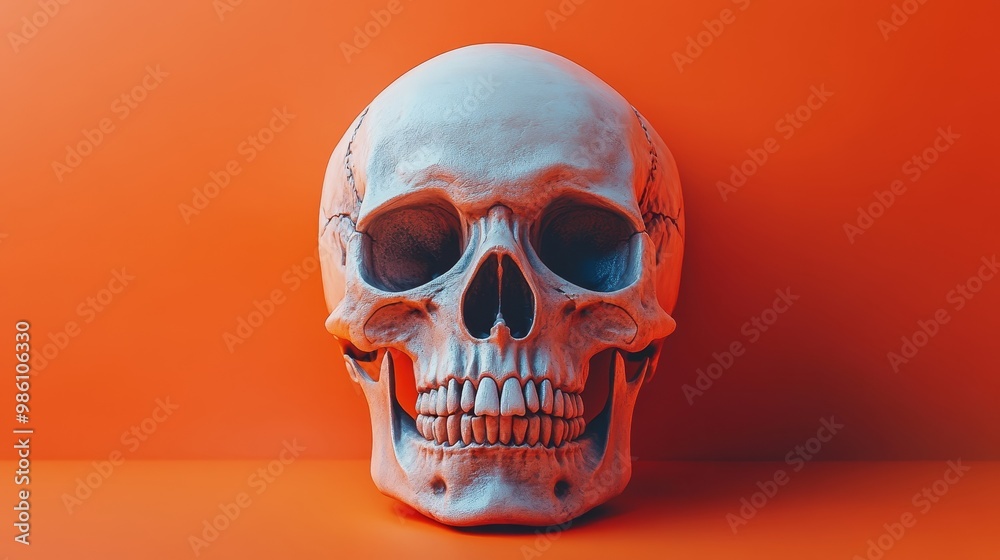 A white skull is on a red background A white skull is on a red background