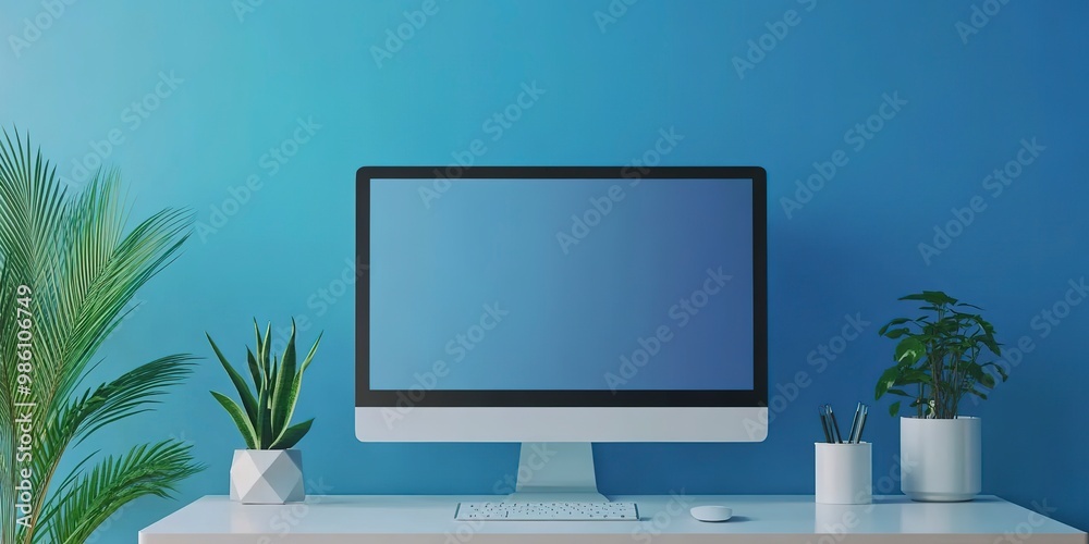 Minimalist office background computer display mockup Minimalist office background computer display mockup