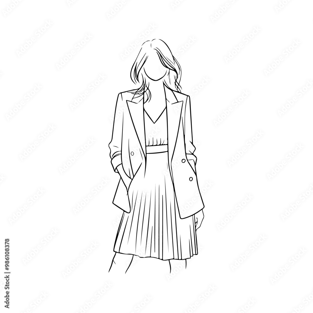model logo sign with line sharp woman modern style and star vector art design. Vector beautiful woman silhouette series, minimalism. Young women, ladies, brides or fashion models in evening dresses.