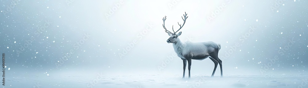A serene reindeer stands gracefully in a snowy landscape, surrounded by falling snowflakes, evoking winter's tranquil beauty. A serene reindeer stands gracefully in a snowy landscape, surrounded by falling snowflakes, evoking winter's tranquil beauty.