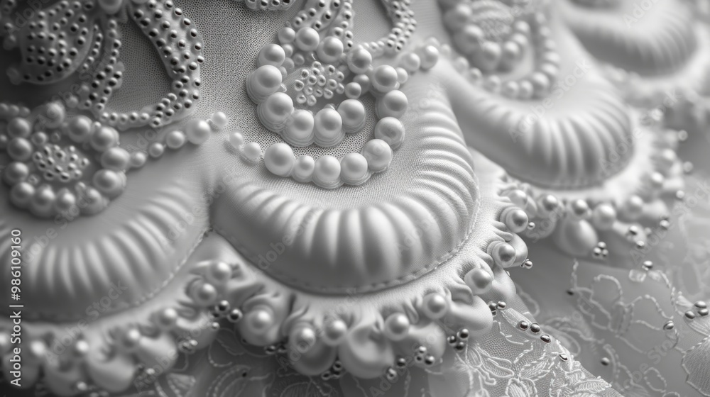 Intricate lace and beaded texture of a bridal gown capturing timeless elegance in black and white. Generative AI Intricate lace and beaded texture of a bridal gown capturing timeless elegance in black and white. Generative AI