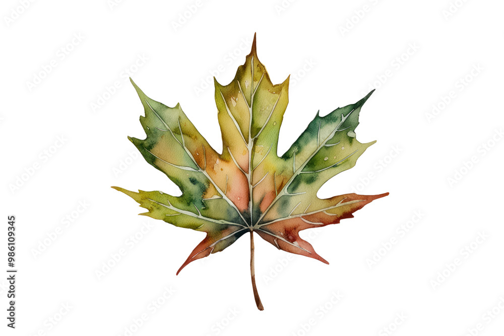 A watercolor drawing of a maple leaf on a white background, displaying the subtle hues of autumn and the graceful lines of nature A watercolor drawing of a maple leaf on a white background, displaying the subtle hues of autumn and the graceful lines of nature