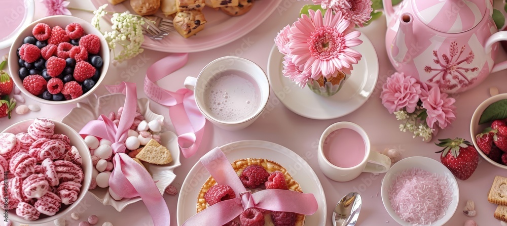Pink-Themed Breakfast Event, Supporting Breast Cancer Research with Fresh Fruits and Flowers Display Pink-Themed Breakfast Event, Supporting Breast Cancer Research with Fresh Fruits and Flowers Display