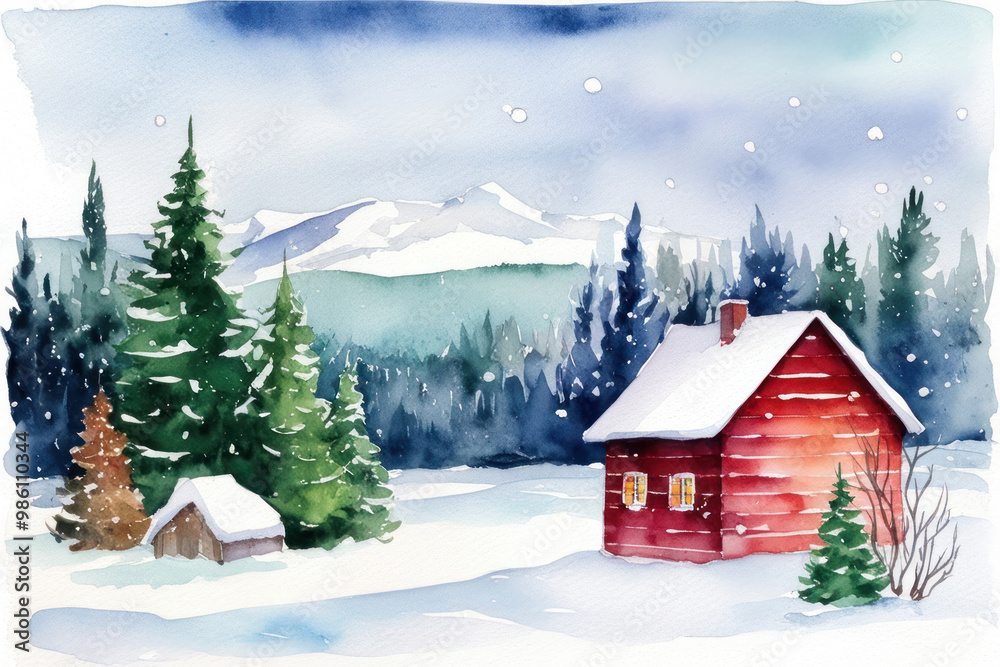 Fototapeta premium A winter landscape with snow-covered trees and quiet streets, creating an atmosphere of comfort and tranquility on a frosty day