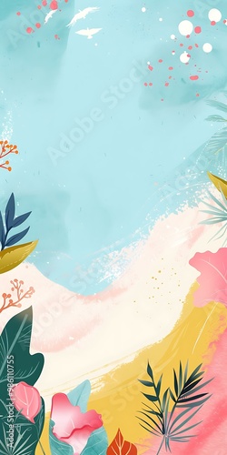 Abstract Tropical Floral Background With Blue Sky