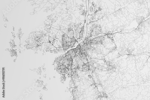 Map of the streets of Gothenburg (Sweden) on white background. 3d render, illustration