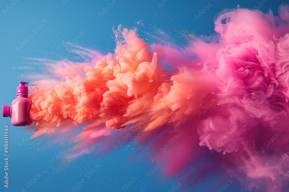 Colorful Explosions: Pink Aerosol Can with Cloud of Colored Powders in ...