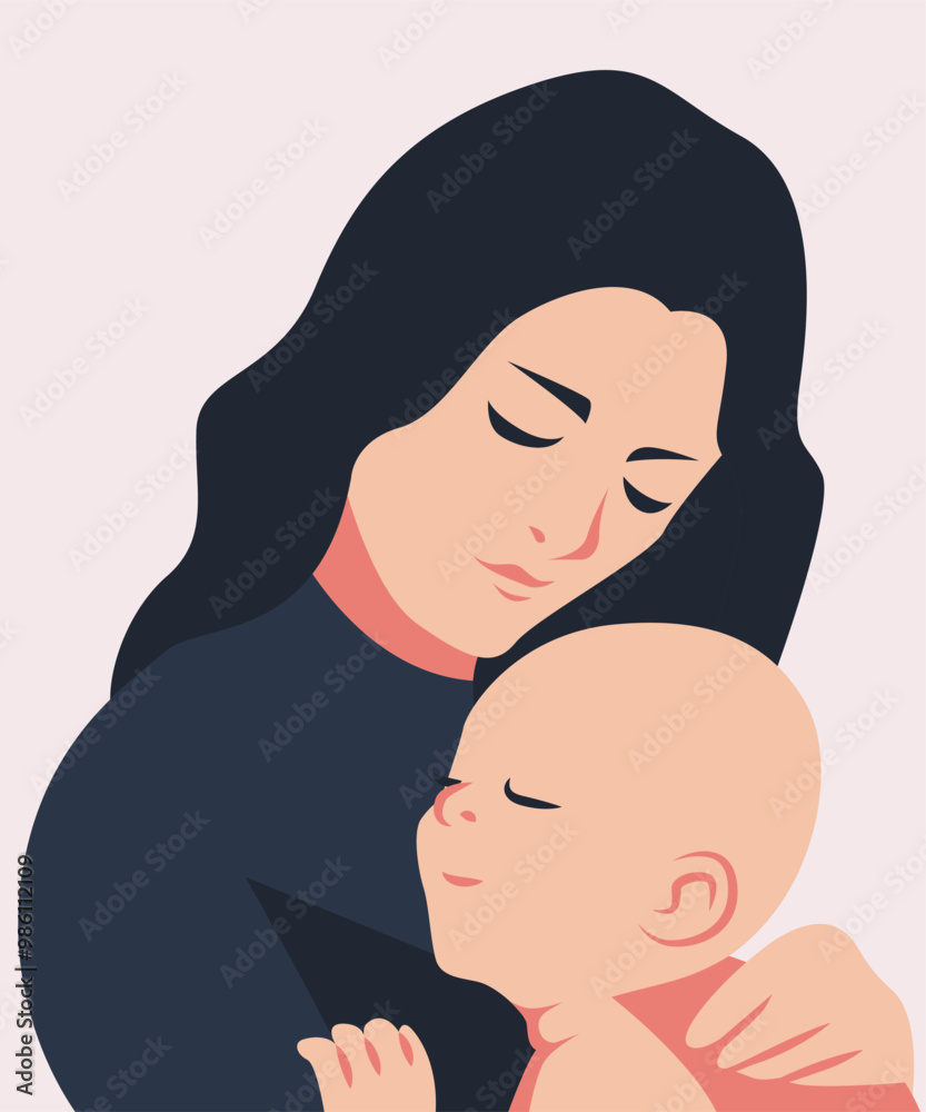 flat a child is carried by his mother with soft color flat a child is carried by his mother with soft color