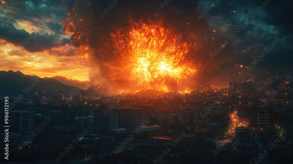 A powerful earthquake shaking a city at night, with buildings swaying and lights flickering, capturing the sudden and terrifying nature of the disaster. A powerful earthquake shaking a city at night, with buildings swaying and lights flickering, capturing the sudden and terrifying nature of the disaster.