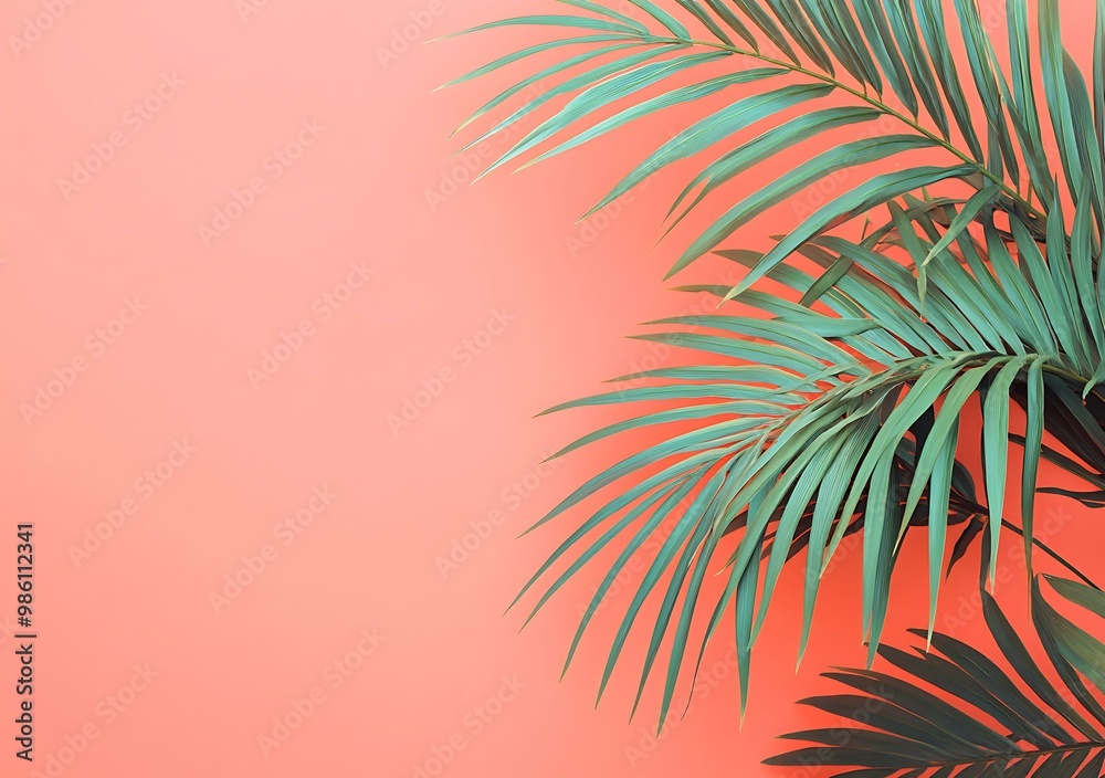 Fototapeta premium Tropical Palm Leaves on Pink Background