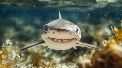 Baby shark smiling. Underwater photography of cute baby shark. Generative Ai