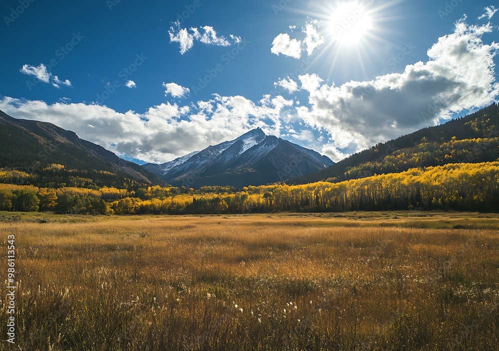 Mountain Landscape with Golden Trees in Autumn Mountain Landscape with Golden Trees in Autumn