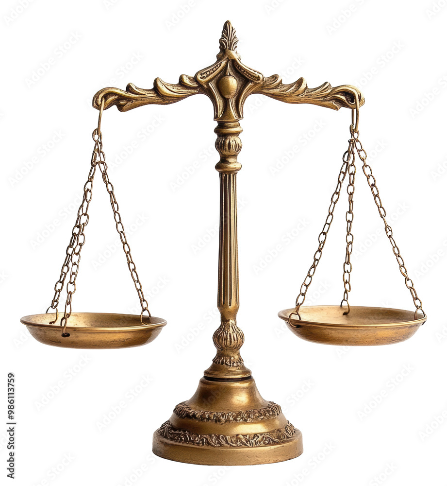 Antique brass balance scales isolated on transparent background Antique brass balance scales isolated on transparent background