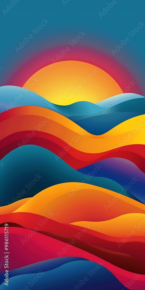 Fototapeta premium Abstract Sunset With Colorful Waves Background