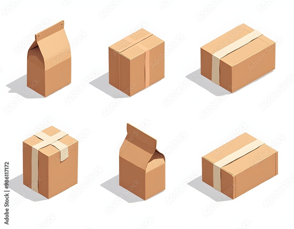 Set of illustration Carton Box Packaging Isolated on White Background Set of illustration Carton Box Packaging Isolated on White Background