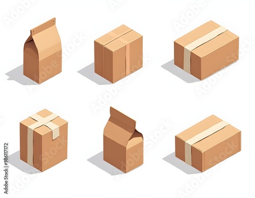 Set of illustration Carton Box Packaging Isolated on White Background