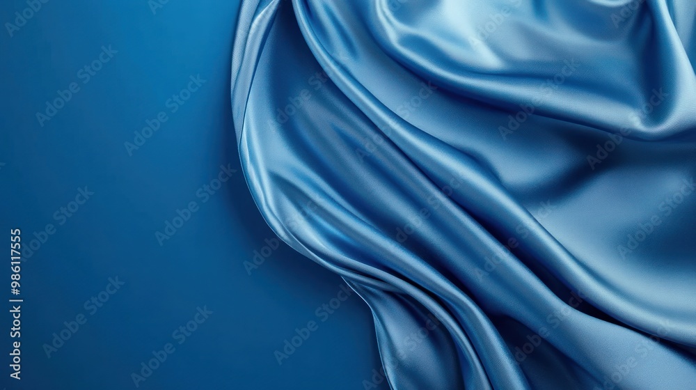 Obraz premium Smooth Blue Satin Fabric Draped on Blue Background.