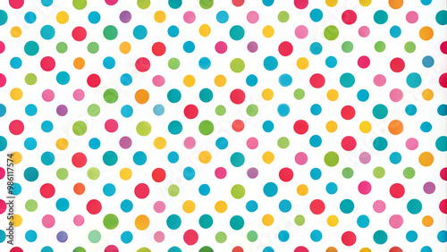 Colorful polka dot pattern on white background for creative design and copy space 