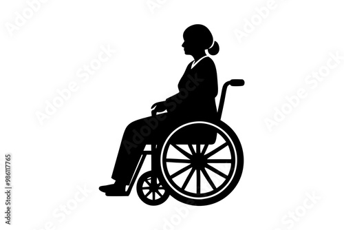 People on a wheelchair Silhouette vector illustration on white background. Vector silhouette.