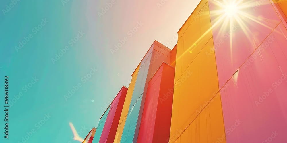 Fototapeta premium Colorful Building Facade with Bright Sunlight