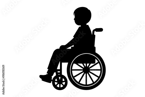 Black silhouette of children wheelchair on white background. vector illustration.