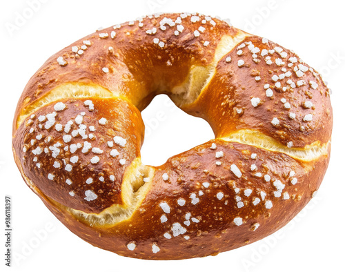 Soft pretzel with coarse salt topping isolated on transparent background