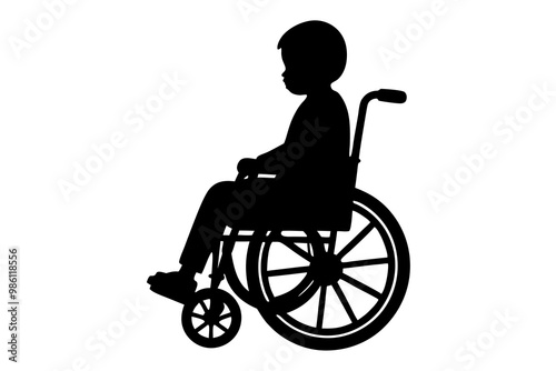 Black silhouette of children wheelchair on white background. vector illustration.