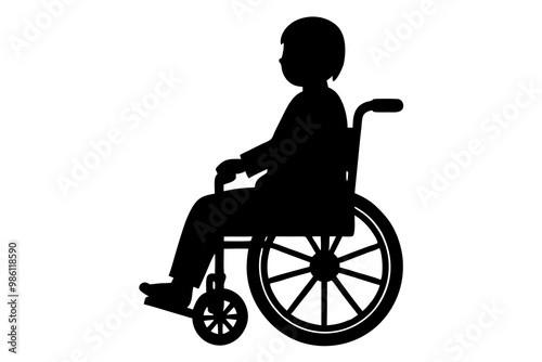 Black silhouette of children wheelchair on white background. vector illustration.