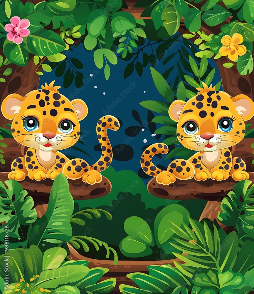 Two Cute Baby Leopards In The Jungle Two Cute Baby Leopards In The Jungle