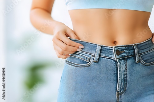 Weight loss concept. Woman in jeans.