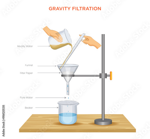 Gravity Filtration Diagram Separating Solids from Liquids Using Filter Paper and Funnel